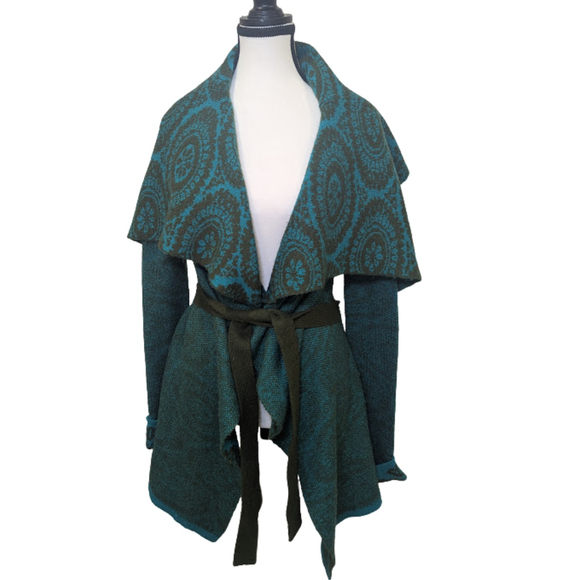 Buffalo David Bitton Teal Knit Wrap Sweater | Boho Artisan Cabincore Layer | M - Picture 2 of 13